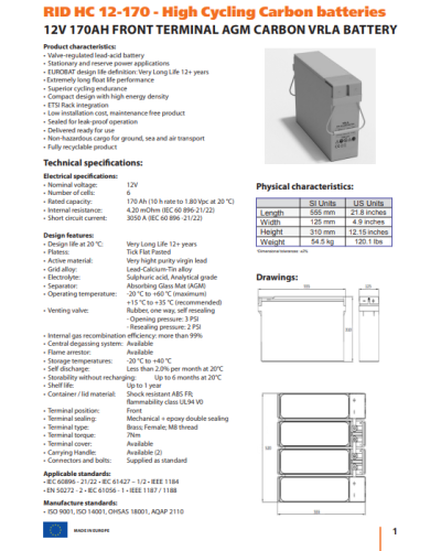 Акумуляторна батарея RID 170Ah 12V (RID HC 12-170)